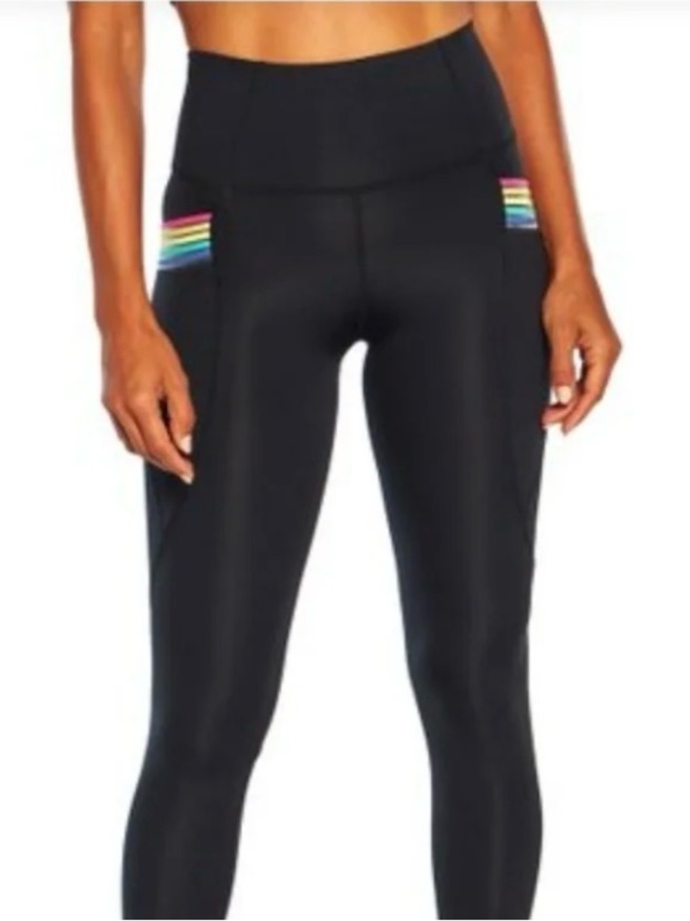 Marika Rainbow Pockets Black Ankle Length Leggings 25" Size M/L